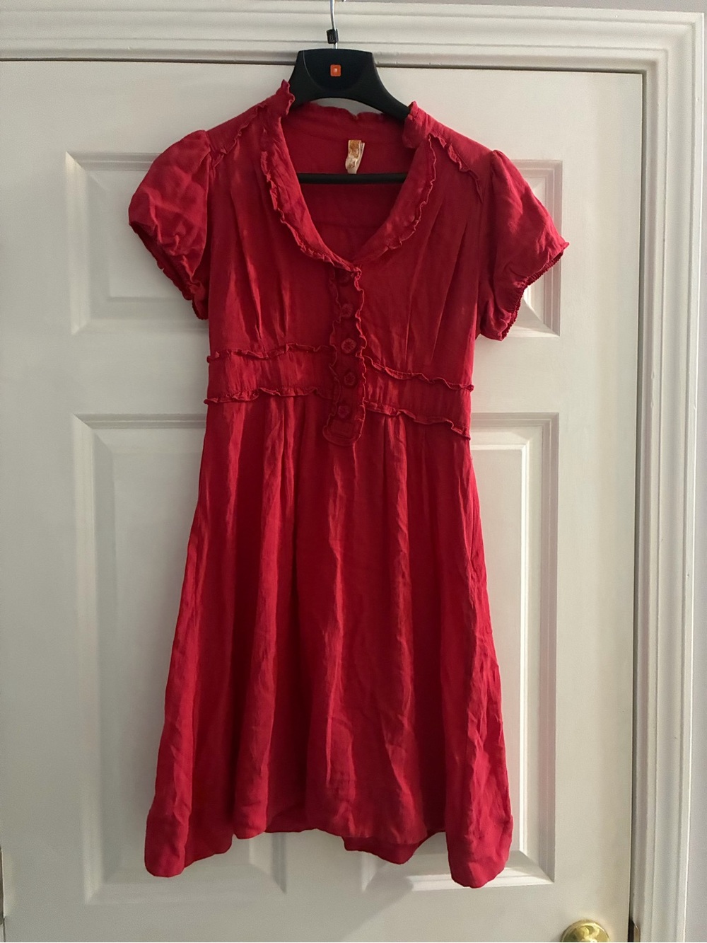 Maeve Girls Red Ruffle-Trim Short Sleeve Dress